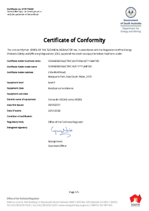 Schneider, iC60H2 series RCBOs, Certificate, RCM, OTRSA