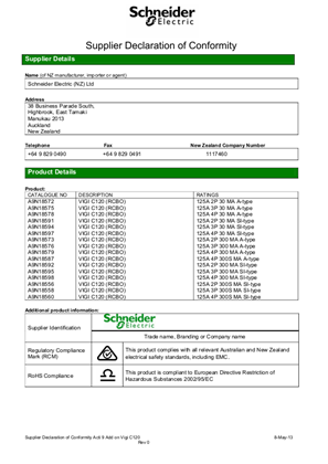 Acti 9 iDPN Vigi, C120, Supplier Declaration of Conformity