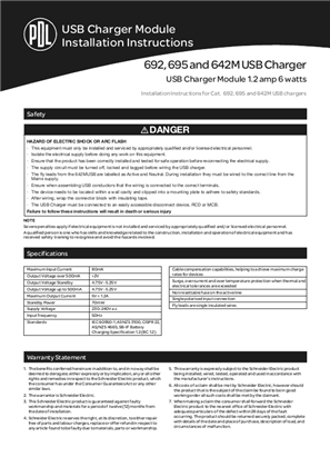 600 Series installation and wiring instructions for 642MUSB  USB charging module and 692USB, 695USB double socket outlets with USB charging module