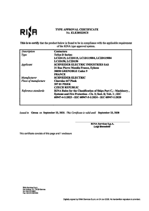 RINA Type Approval Certificate_TeSys D_LC1D115-150&LC2D115-150