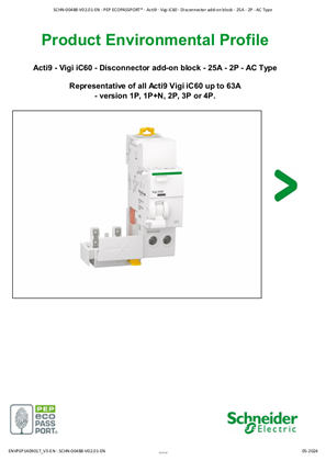 Acti9 - Vigi iC60 - Disconnector add-on block - 25A - 2P - AC Type - Product Environmental Profile