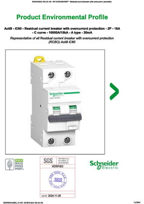 Acti9 - iC60 - Residual current breaker with overcurrent protection - 2P - 16A - C curve - Product Environmental Profile