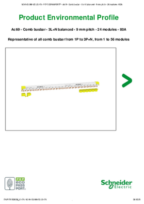 Acti9 - Comb busbar - 3L+N balanced - 9 mm pitch - 24 modules - 80A - Product Environmental Profile
