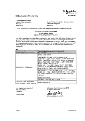 Schneider Charge Pro - EU Declaration of Conformity - Schneider Electric