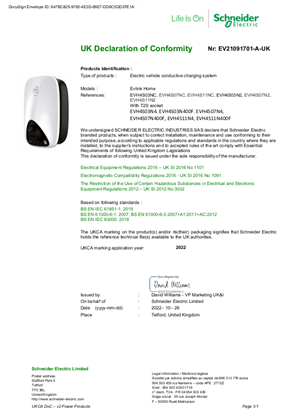 EVlink Home, EVH4S series, UK Declaration of Conformity