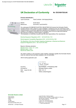 UK Declaration of Conformity - EVlink Home - Peak Controller / Anti-tripping Module