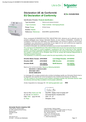 EU Declaration of Conformity - EVlink Home - Peak Controller / Anti-tripping Module