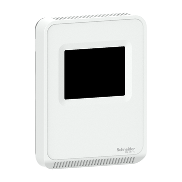 Sensor, SpaceLogic SLA Series, air quality, CO2, VOC, humidity, temperature, room, color touchscreen, analog outputs, matte white housing SLASTCV2