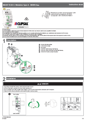 Instruction sheet - Residual current circuit breaker with overcurrent protection (RCBO) 2 Modules Type A