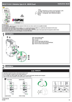 Instruction sheet - Residual current circuit breaker with overcurrent protection (RCBO) 2 Modules Type A-SI