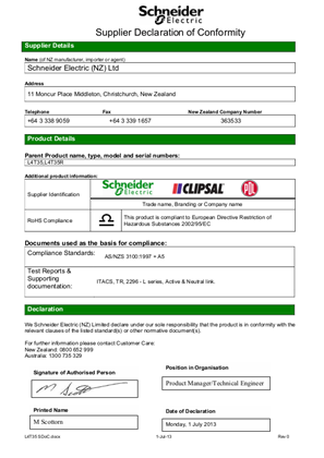 Lighting, Declaration of Conformity