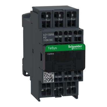 DC mágneskapcsoló, 11kW/25A (400V, AC3), rugós csatlakozás, 1Z+1NY LC1D253FD