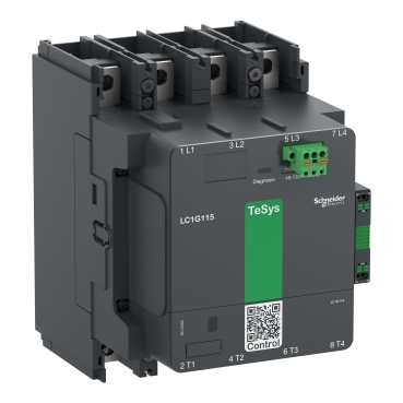 High power contactor, TeSys Giga, 4 pole (4NO), AC-1 <=440V 305A, standard version, 100…250V wide band AC/DC coil LC1G1854KUEN
