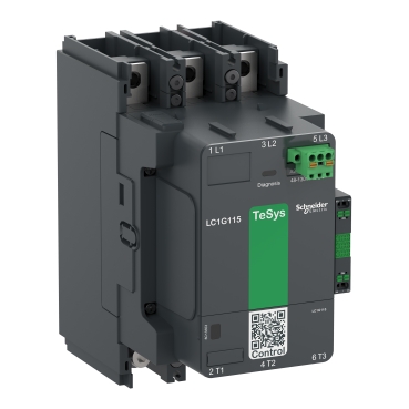 High power contactor, TeSys Giga, 3 pole (3NO), AC-3 <=440V 150A, standard version, 48…130V wide band AC/DC coil LC1G150EHEN