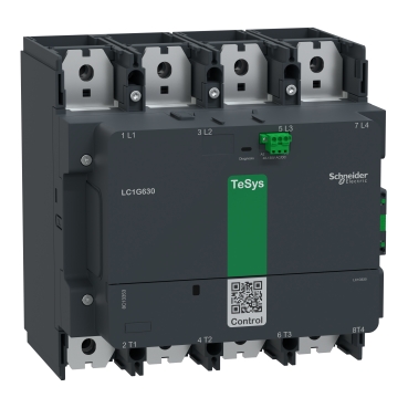 High power contactor, TeSys Giga 800, 4 pole (4NO), AC-1 <=440V 1050A, standard version, 48…130V wide band AC/DC coil LC1G8004EHEN