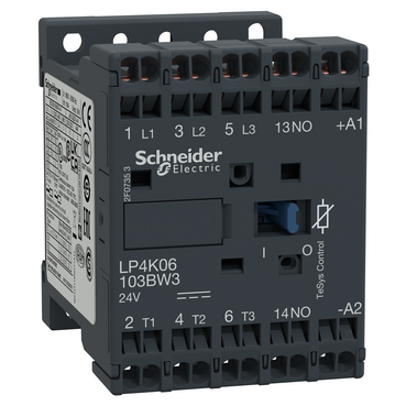 TeSys K mágneskapcsoló - 3P - AC-3 <= 440 V 6 A - 1 NO aux. - 24 V DC tekercs LP4K06103BW3