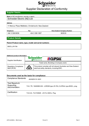 Lighting, LR7A Declaration of Conformity