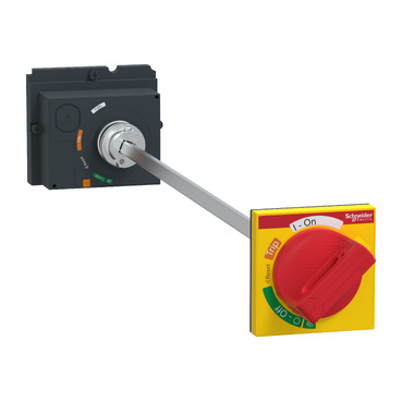 Hosszabbított rotációs hajtás, ComPacT NSX 100/160/250, piros kar sárga előlapon, tengely hossz 185 to 600 mm, IP55 LV429340T