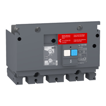 Earth-leakage add-on protection module, EasyPact CVS 100/160, 200 VAC to 440 VAC, 30 mA to 10 A, 4 poles LV529489