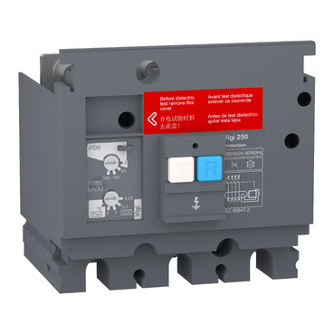 Earth-leakage add-on protection module, EasyPact CVS 250, 200 VAC to 440 VAC, 30 mA to 10 A, 3 poles LV529492