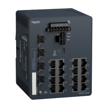 network switch, Modicon Networking, managed, 16 ports for copper with 4Gigabit SFP MCSESM203F4LG0