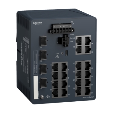 network switch, Modicon Networking, managed, 20 ports for copper with 4Gigabit SFP MCSESM243F4LG0