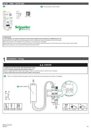 Arc fault detection switch (AFDD). - Instruction sheet