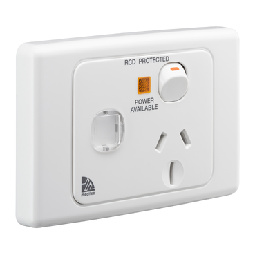 Medilec, Single Switch Socket Outlet, 250V, 15A, Circuit Identification