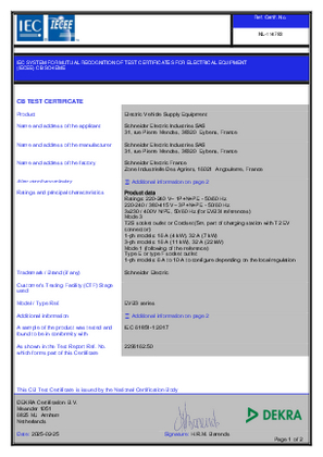EVlink Pro AC, EVB3 series, IEC CB Test Certificate