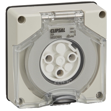 Clipsal - 56 Series, Socket Outlet, Surface 3 Pole Round 20A Less Enclosure