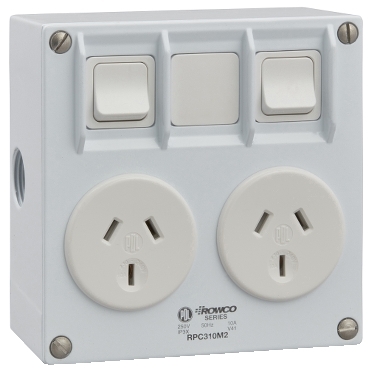 Rowco, 2 Switch, 250V, 10A, 3 Pins, 105 X 108 X 56mm