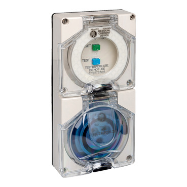 56 Series, RCD Protected Socket, 30mA 16A 240V 3-Round Pin IP66