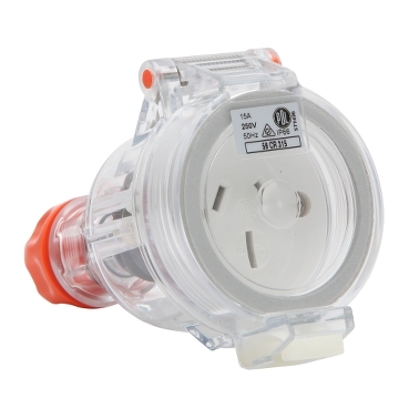 56 Series, Cord Connector Extension Socket, 15A 250V 3-Flat Pin IP66, Orange
