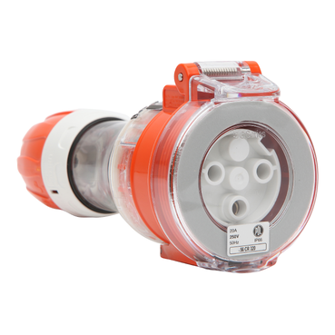 56 Series, Cord Connector Extension Socket, 20A 250V 3-Round Pin IP66, Orange
