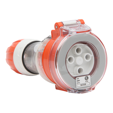 56 Series, Cord Connector Extension Socket, 20A 500V 4-Round Pin IP66, Orange