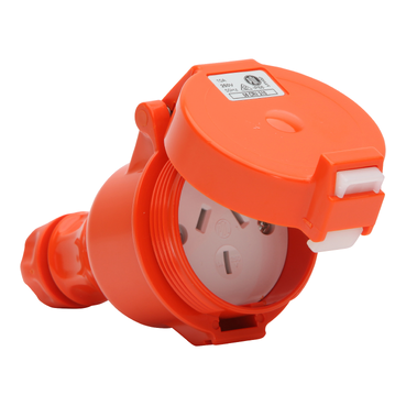 56 Series, Cord Connector Extension Socket, 10A 250V 3-Flat Pin IP66, Orange