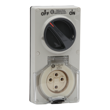 56 Series, Switched Socket, 16A 500V 4-Round Pin 2-Gang 3-Pole IP66
