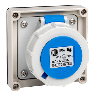 56 Series, Socket, CEE 16A 230V 1-Phase 3-Round Pin IP57