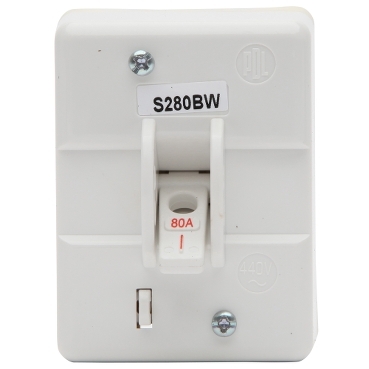 S Series, Back Wiring Mains Switch, 80A/M200, 440V, 50 Hz, 2-Pole, White