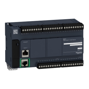 Modicon M221 gépvezérlő PLC, 40 I/O, tranzisztor (source) kimenet, RS232/RS485, Ethernet Modbus TCP/IP, 24 VDC TM221CE40T