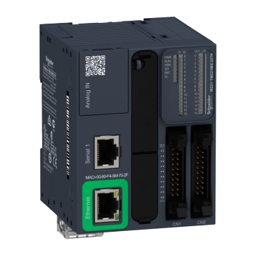 Modicon M221 gépvezérlő PLC, 32 I/O HE10, tranz. (source) kimenet, RS232/485, Ethernet Modbus TCP/IP, 24VDC, könyv form. TM221ME32TK