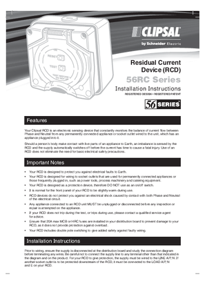 Clipsal- 56RC Series Residual Current Device-Installation Instructions (EN)