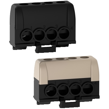 Resi9 - 2 Insulated Terminal Bar 4 holes (4x16) Black and Grey R9H13405P