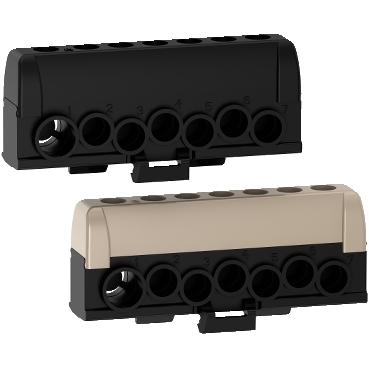 Resi9 - 2 Insulated Terminal Bar 7 holes (1x35+6x16) Black and Grey R9H13411P