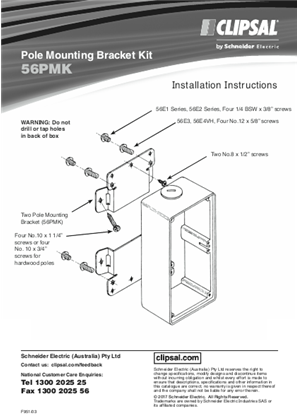 Installation Instructions - F951/03 - 56PMK Pole Mounting Bracket Kit