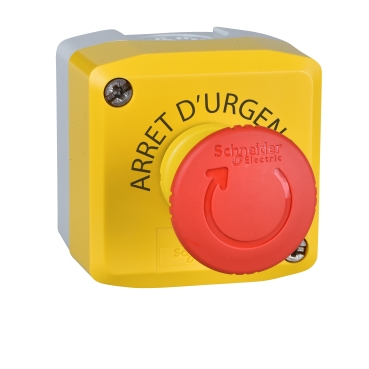 Control station, Harmony XALK, plastic, yellow lid, 1 red mushroom 40mm, turn to release, 1NC with monitoring, unmarked, UL/CSA certified XALK1786H7