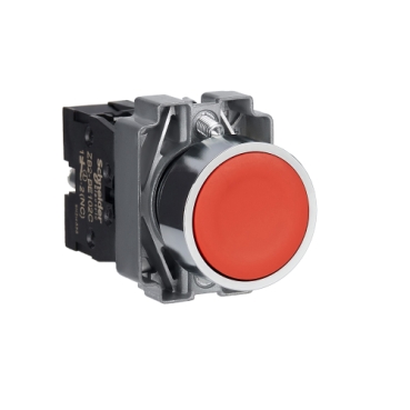 Easy Harmony XB2, Nyomógomb, piros, 1 NC, fém, panelbe süllyesztett, 22mm, visszatérő, jelöletlen XB2BA42C