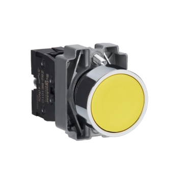 Easy Harmony XB2, Nyomógomb, sárga, 1 NO, fém, panelbe süllyesztett, 22mm, visszatérő, jelöletlen XB2BA51C