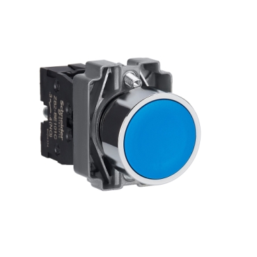 Easy Harmony XB2, Nyomógomb, kék, 1 NO, fém, panelbe süllyesztett, 22mm, visszatérő, jelöletlen XB2BA61C