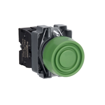 Easy Harmony XB2, Nyomógomb, védősapkás, zöld, 1 NO, fém, panelbe süllyesztett, 22mm, visszatérő XB2BP31C
